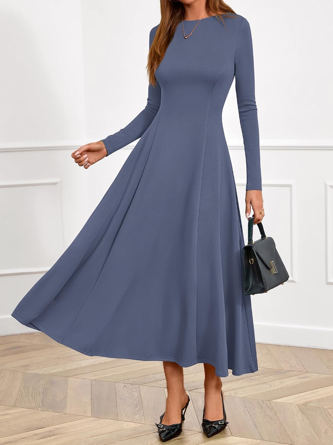 image:imageBTFBM Womens Long Sleeve A Line Maxi Wedding Guest DressesDusty Blue