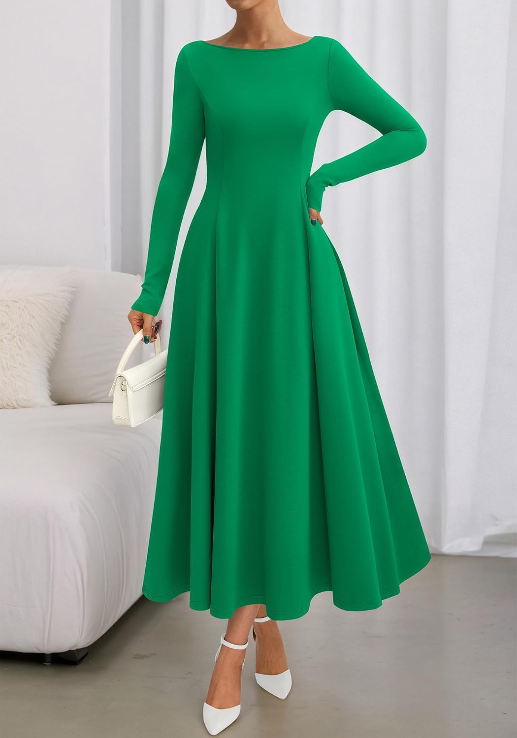 image:imageBTFBM Womens Long Sleeve A Line Maxi Wedding Guest DressesGreen