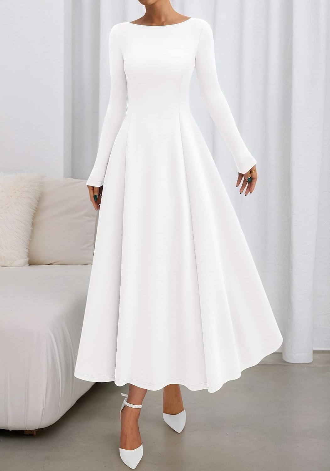 image:imageBTFBM Womens Long Sleeve A Line Maxi Wedding Guest DressesWhite