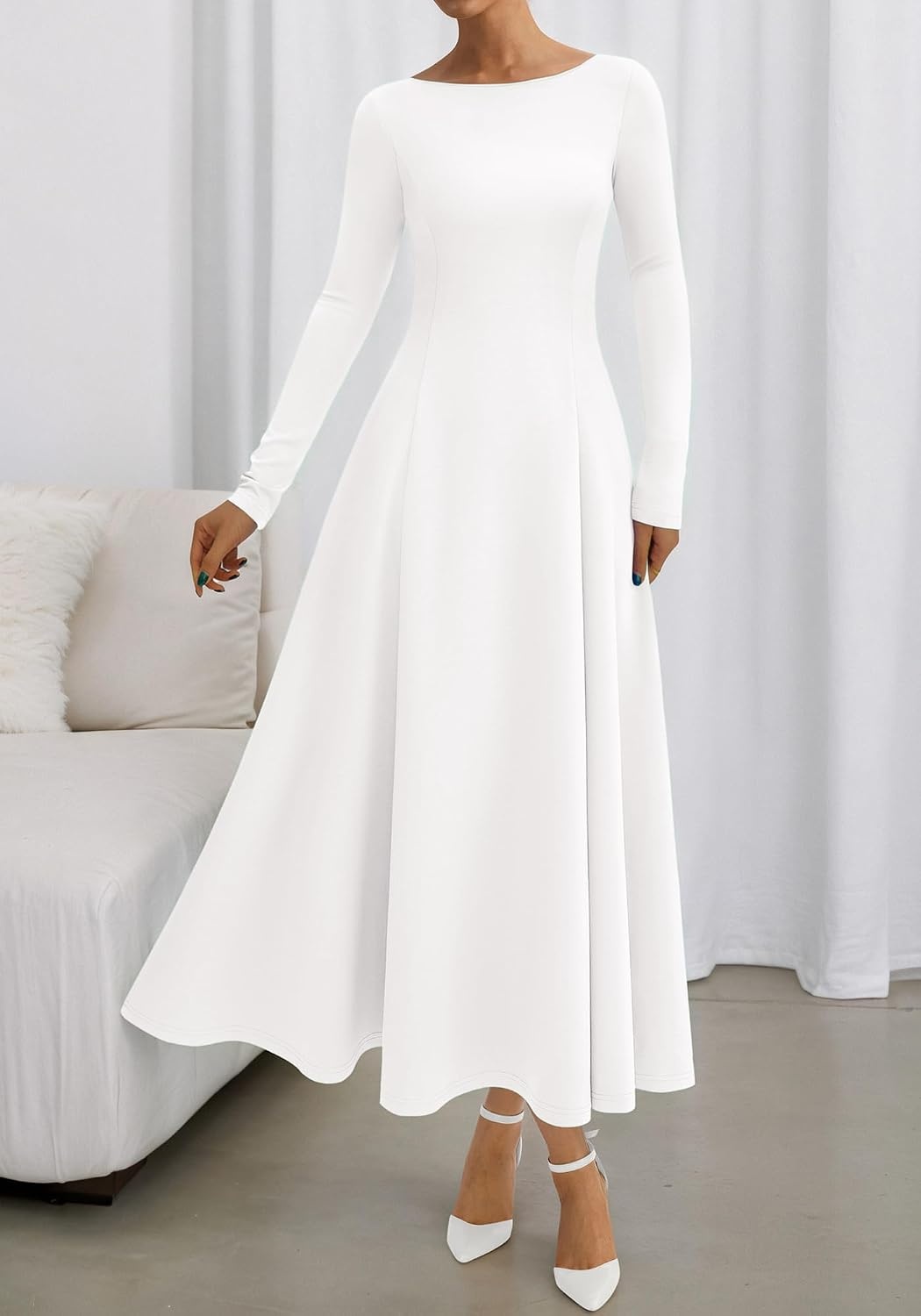 image:imageBTFBM Womens Long Sleeve A Line Maxi Wedding Guest DressesWhite