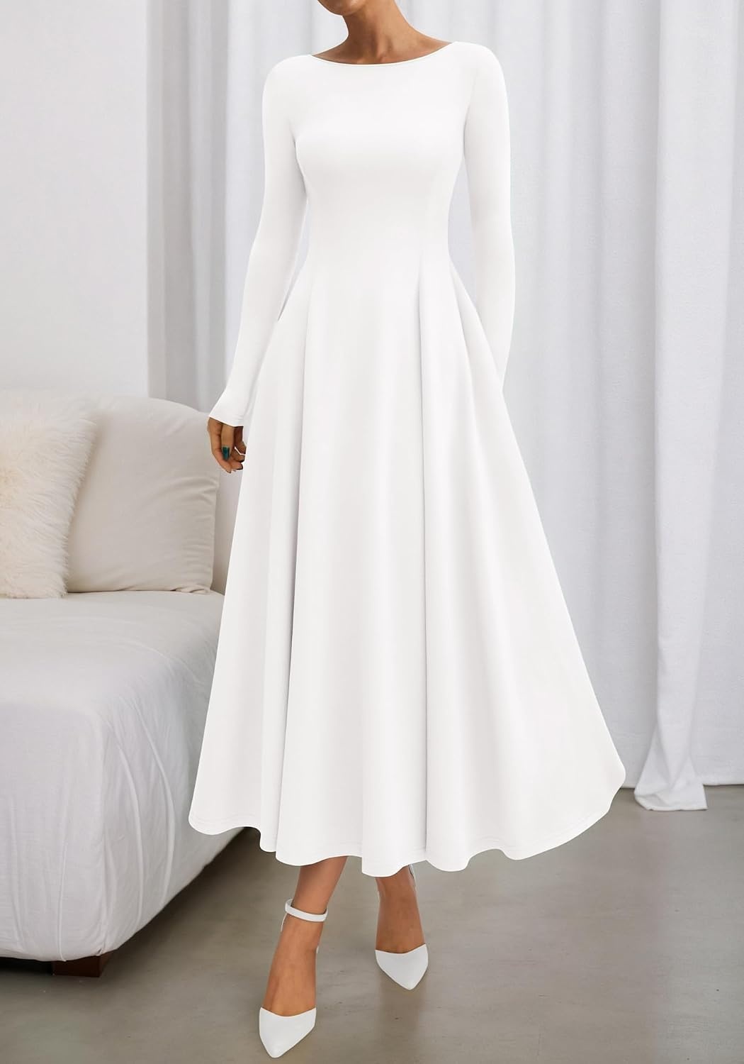 image:imageBTFBM Womens Long Sleeve A Line Maxi Wedding Guest DressesWhite