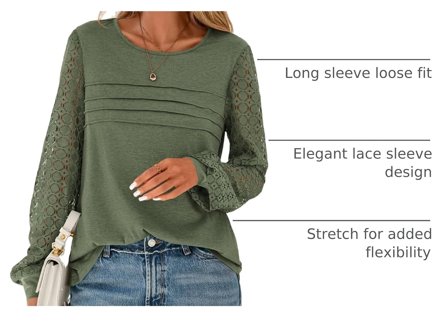 image:imageBTFBM Womens Long Sleeve Shirts Dressy Lace TopsArmy Green