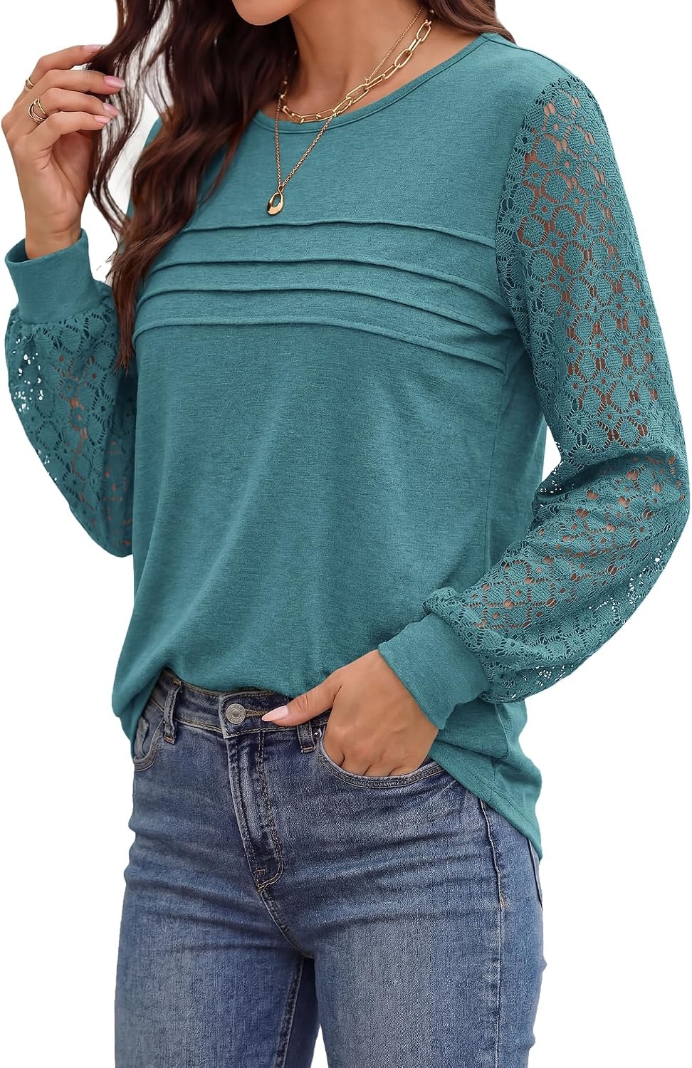 image:imageBTFBM Womens Long Sleeve Shirts Dressy Lace TopsLake Blue