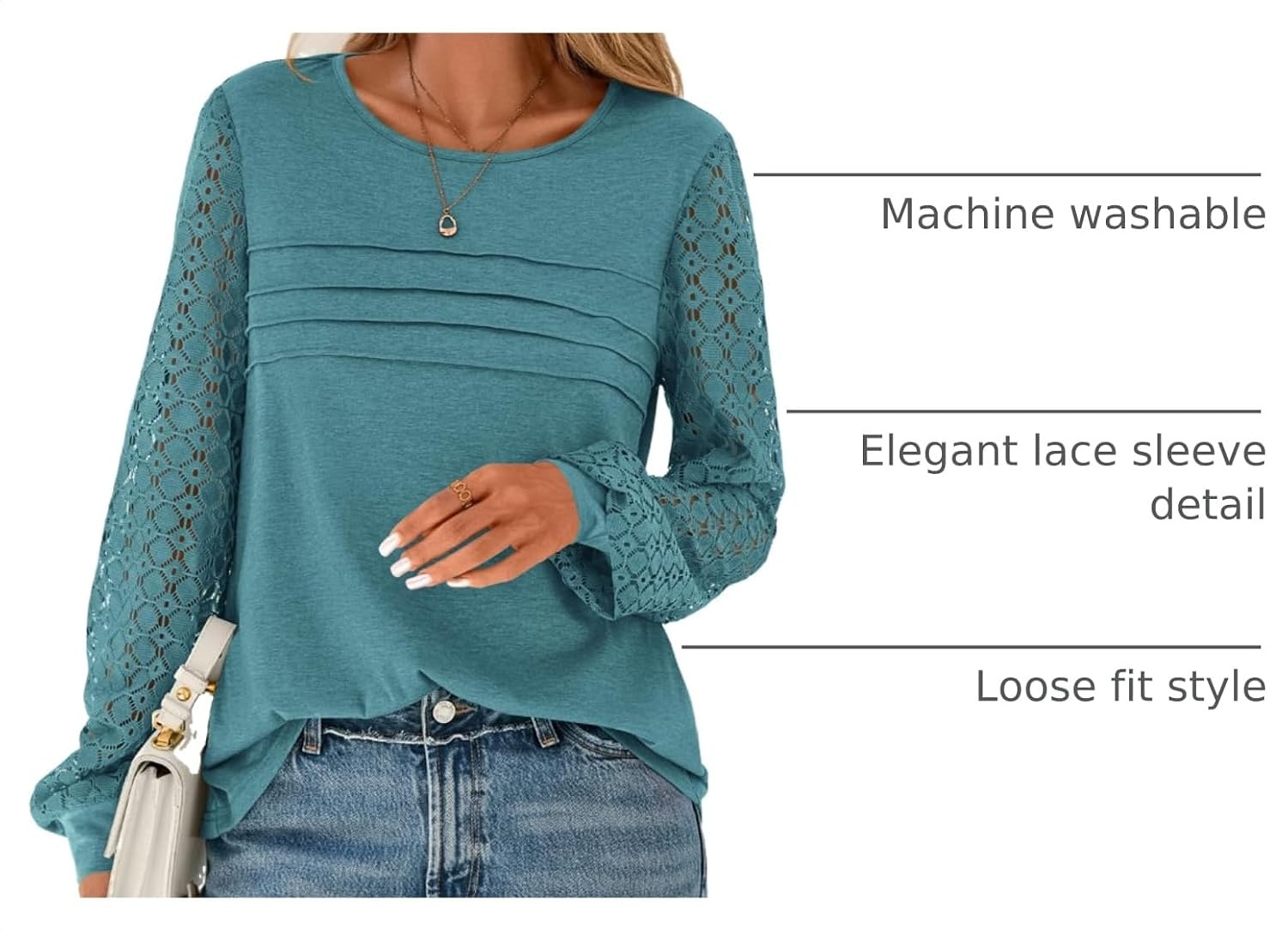 image:imageBTFBM Womens Long Sleeve Shirts Dressy Lace TopsLake Blue