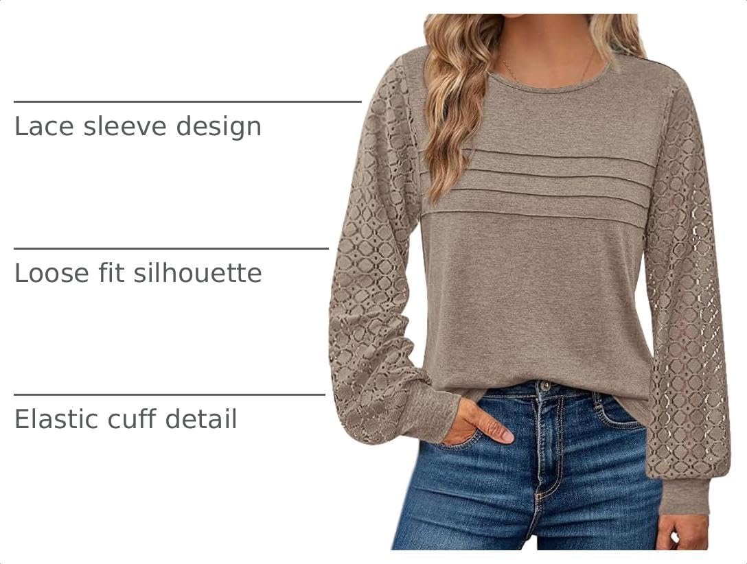 image:imageBTFBM Womens Long Sleeve Shirts Dressy Lace TopsTaupe