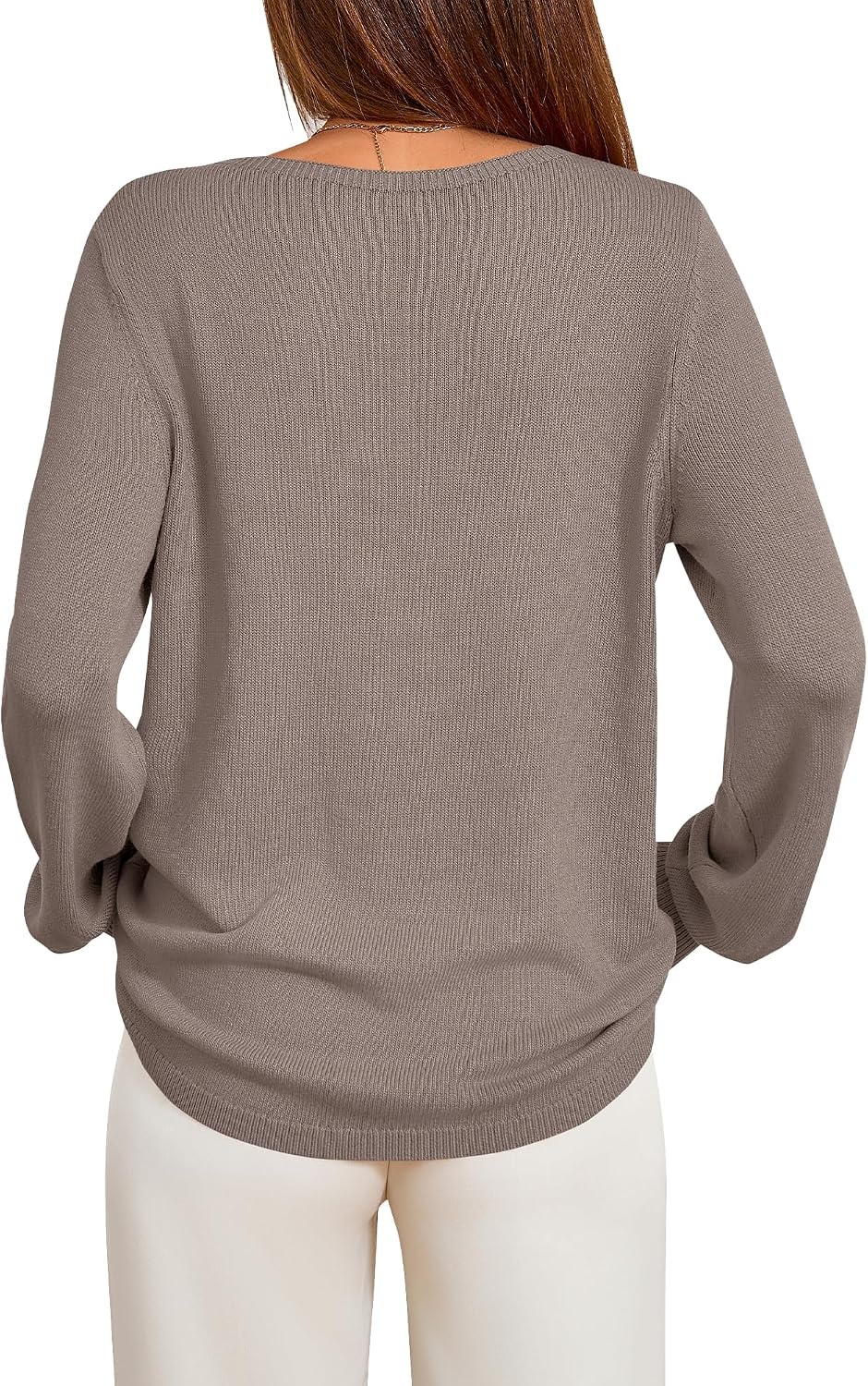 image:imageBTFBM Womens Long Sleeve Sweaters Crew Neck Basic TopsApricot Khaki