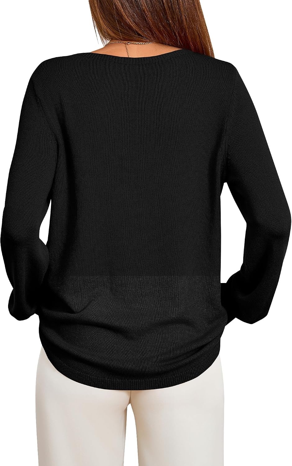 image:imageBTFBM Womens Long Sleeve Sweaters Crew Neck Basic TopsBlack