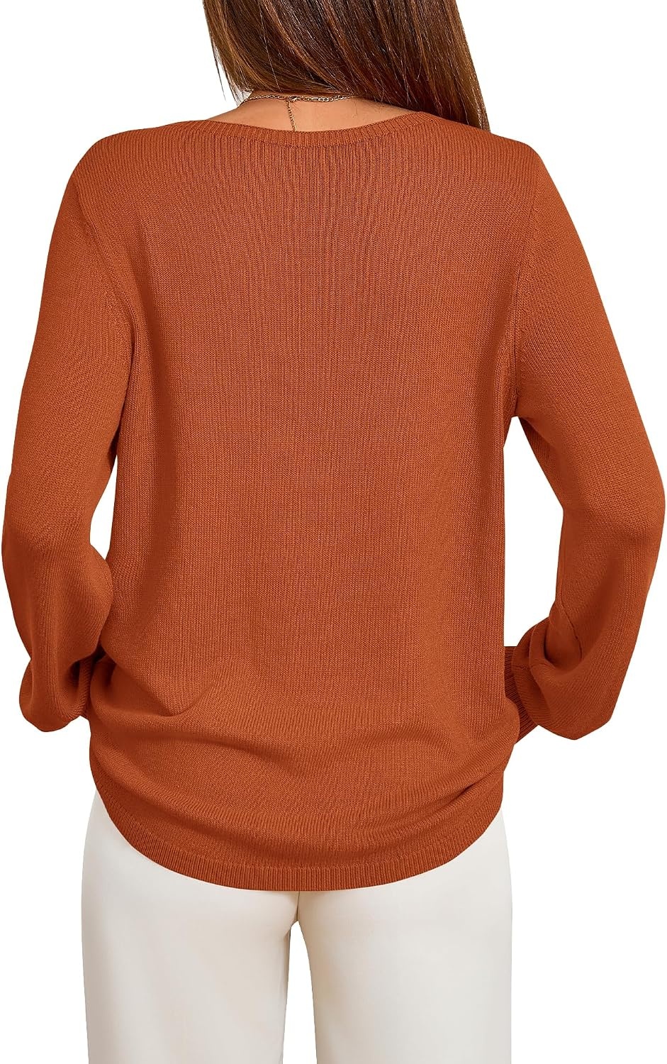image:imageBTFBM Womens Long Sleeve Sweaters Crew Neck Basic TopsCaramel