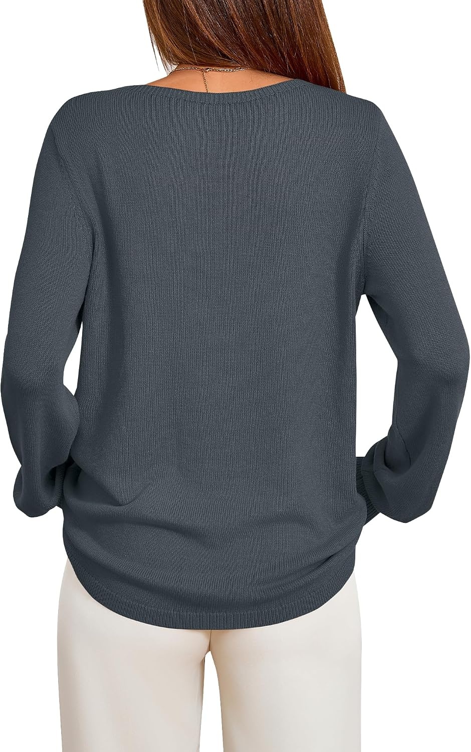 image:imageBTFBM Womens Long Sleeve Sweaters Crew Neck Basic TopsDark Gray