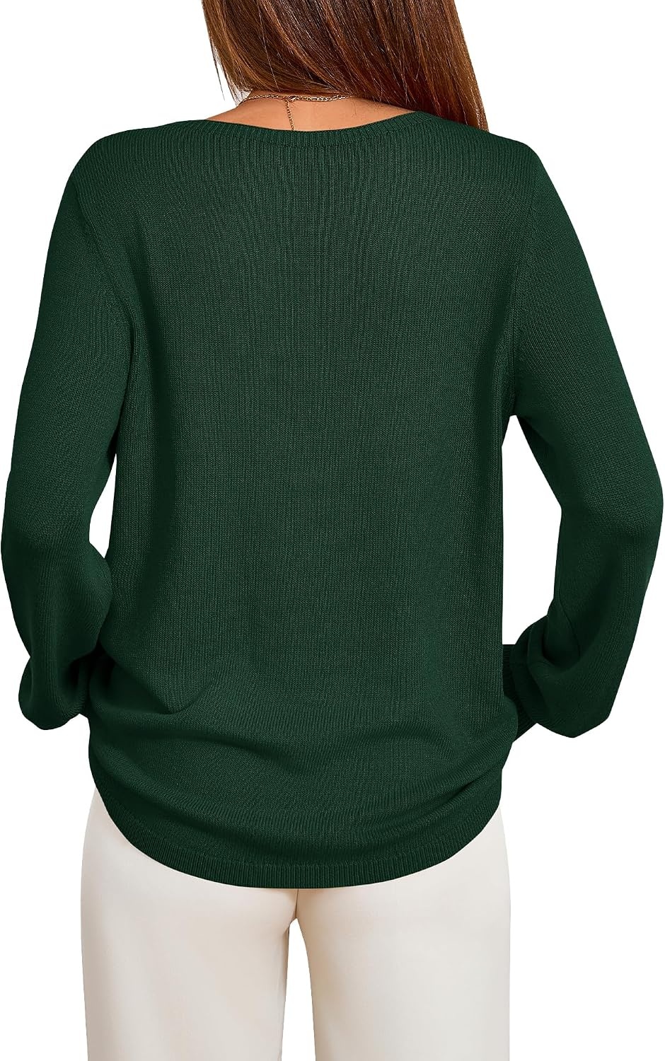 image:imageBTFBM Womens Long Sleeve Sweaters Crew Neck Basic TopsDark Green