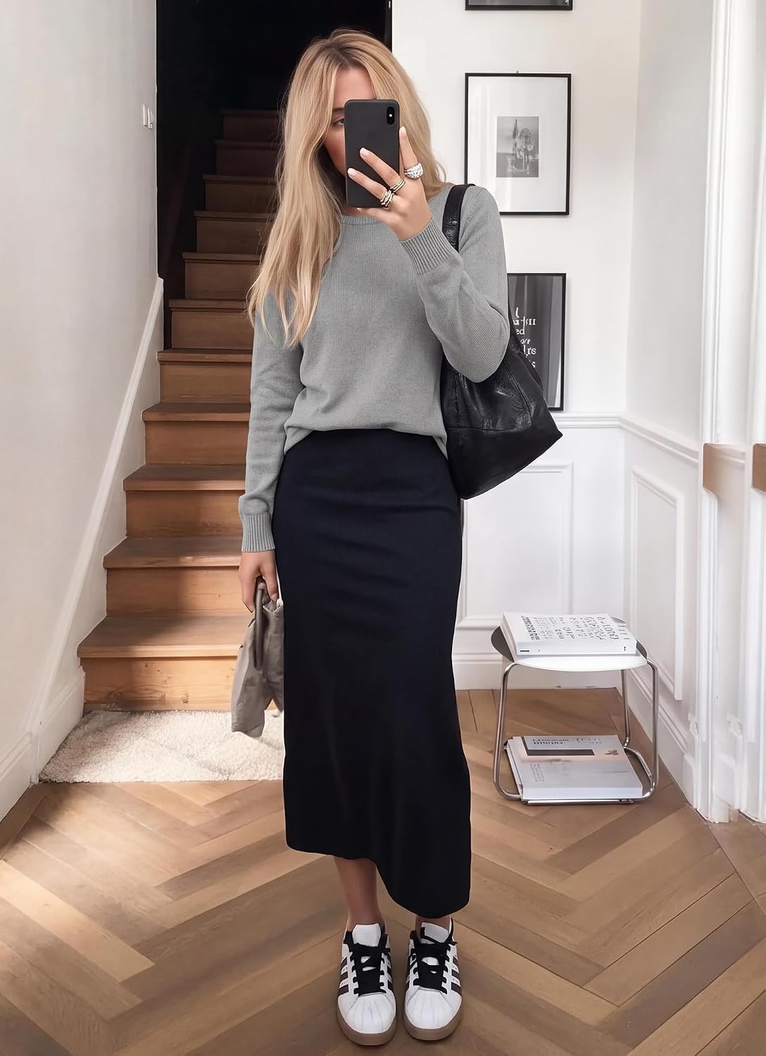 image:imageBTFBM Womens Long Sleeve Sweaters Crew Neck Basic TopsGrey