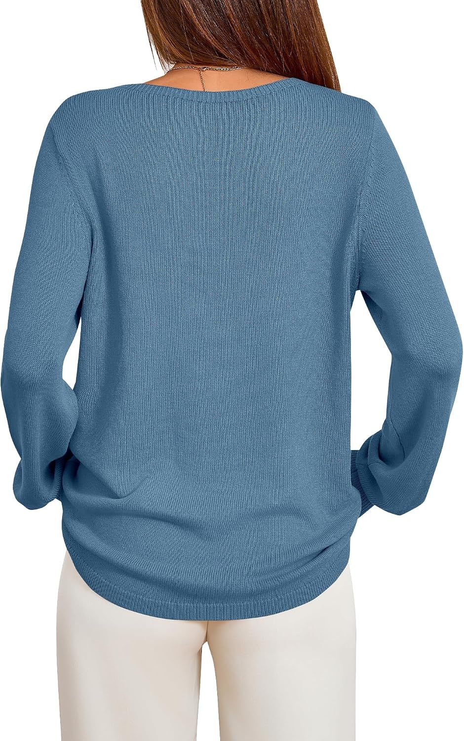 image:imageBTFBM Womens Long Sleeve Sweaters Crew Neck Basic TopsGrey Blue