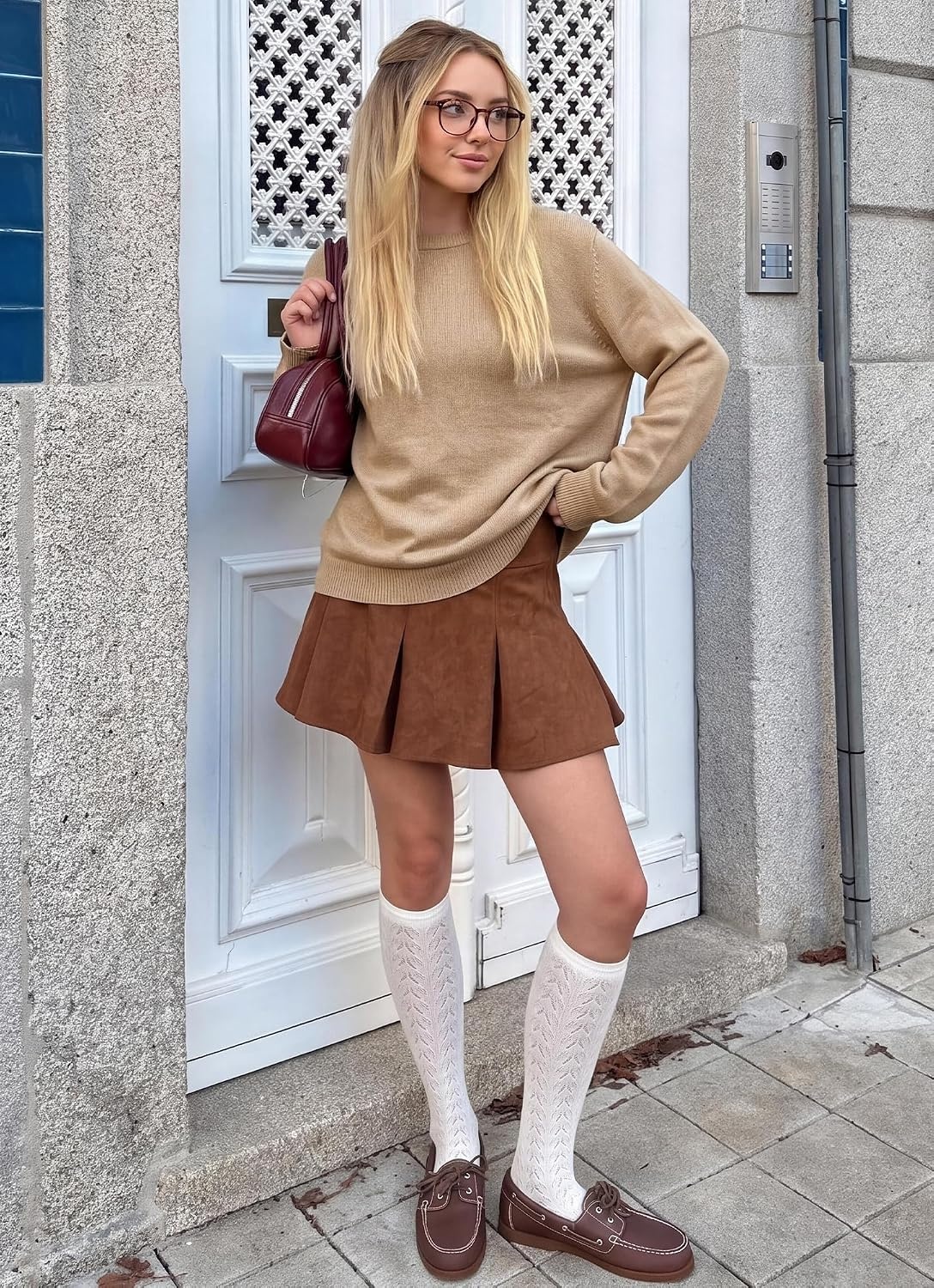 image:imageBTFBM Womens Long Sleeve Sweaters Crew Neck Basic TopsKhaki