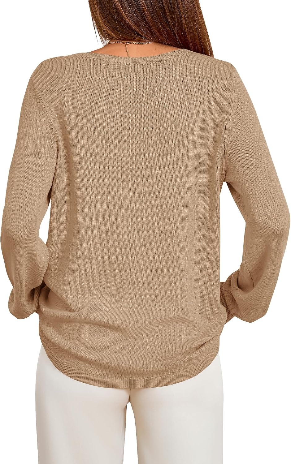 image:imageBTFBM Womens Long Sleeve Sweaters Crew Neck Basic TopsKhaki