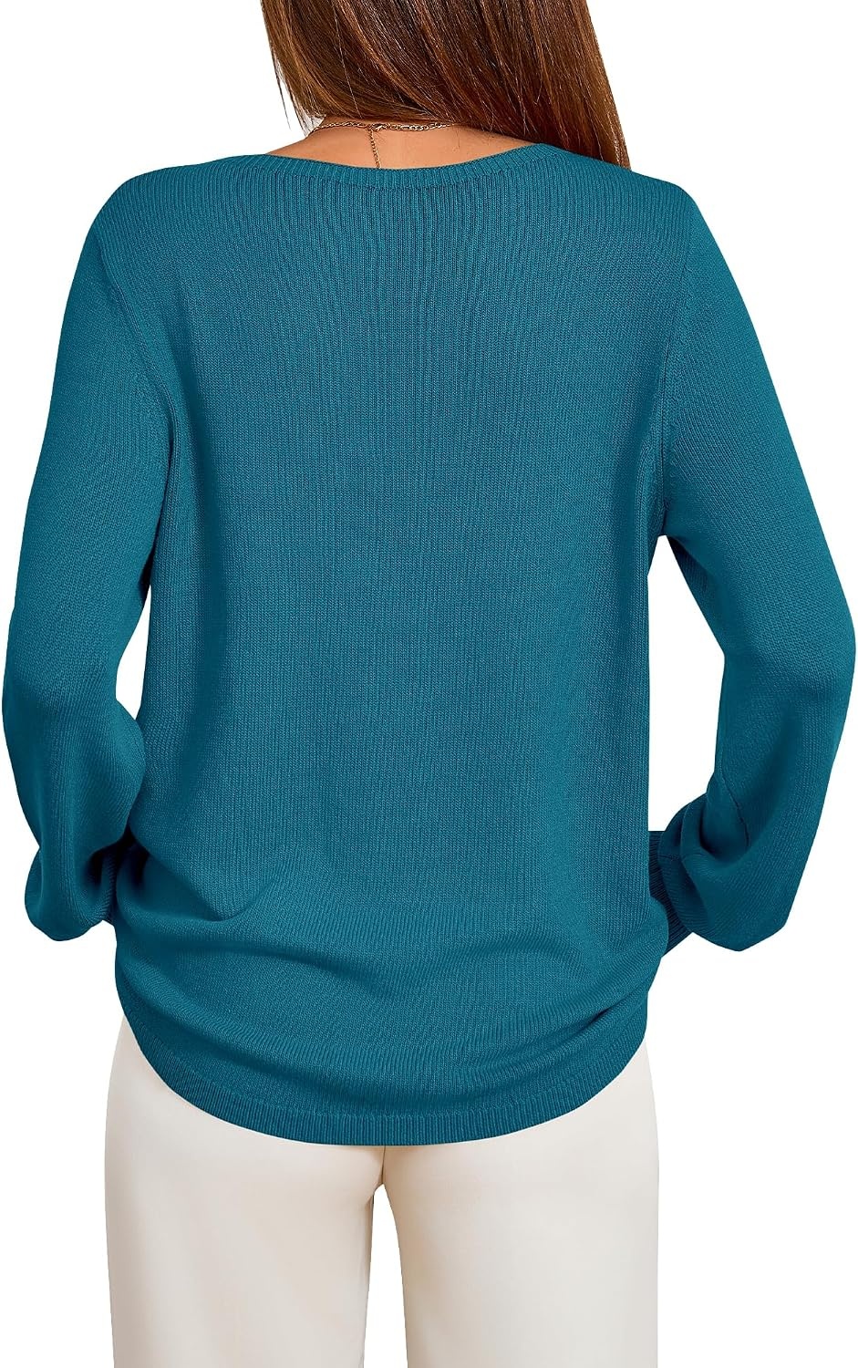 image:imageBTFBM Womens Long Sleeve Sweaters Crew Neck Basic TopsLake Blue
