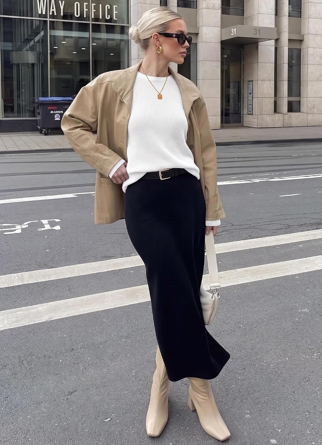 image:imageBTFBM Womens Long Sleeve Sweaters Crew Neck Basic TopsWhite