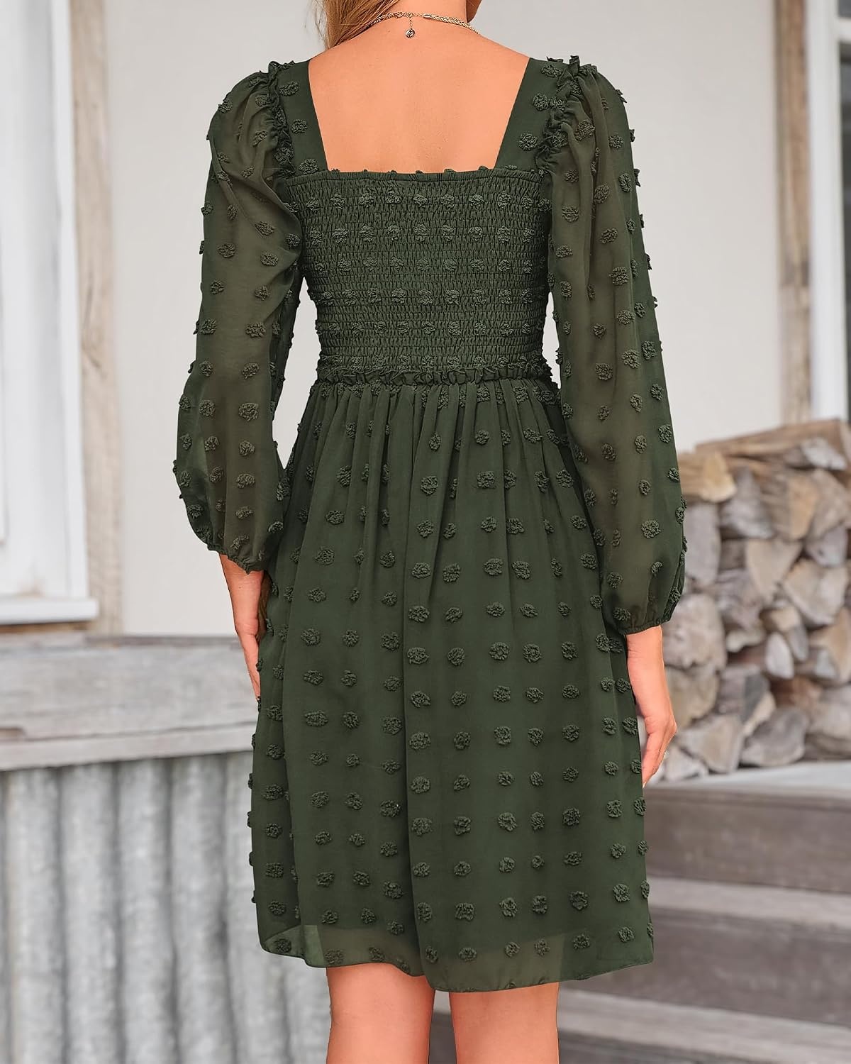 image:imageBTFBM Womens Mini Smocked Wedding Guest DressArmy Green