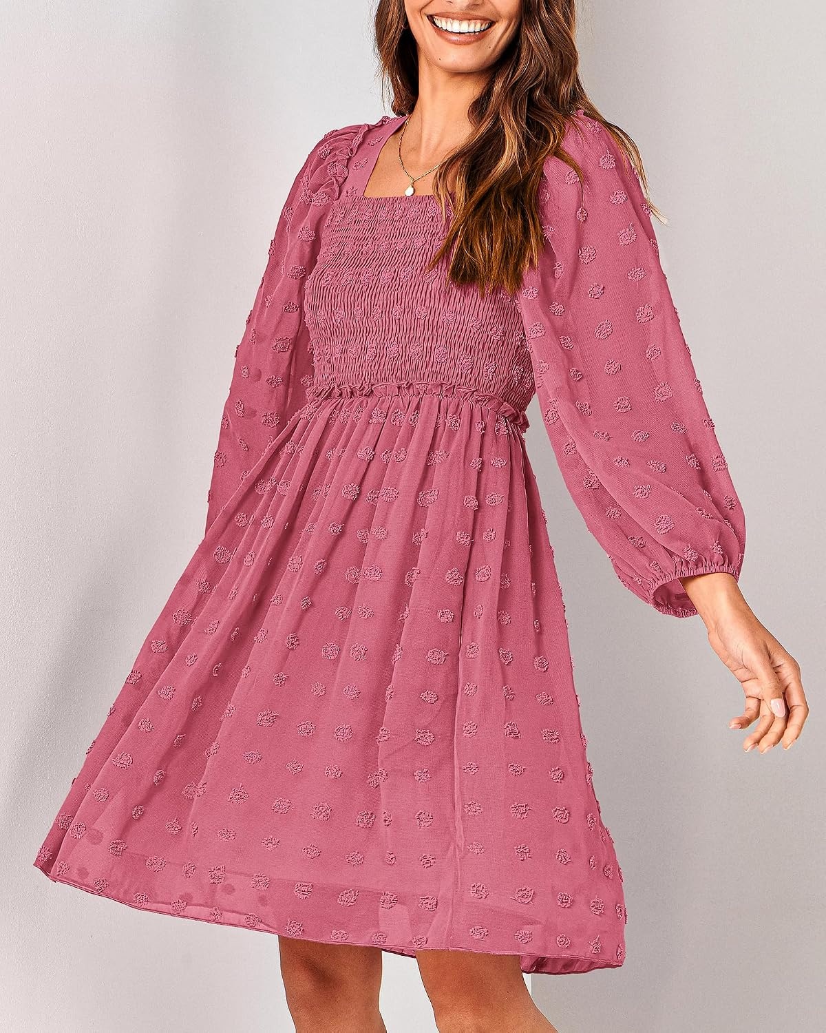 image:imageBTFBM Womens Mini Smocked Wedding Guest DressBean Paste Red