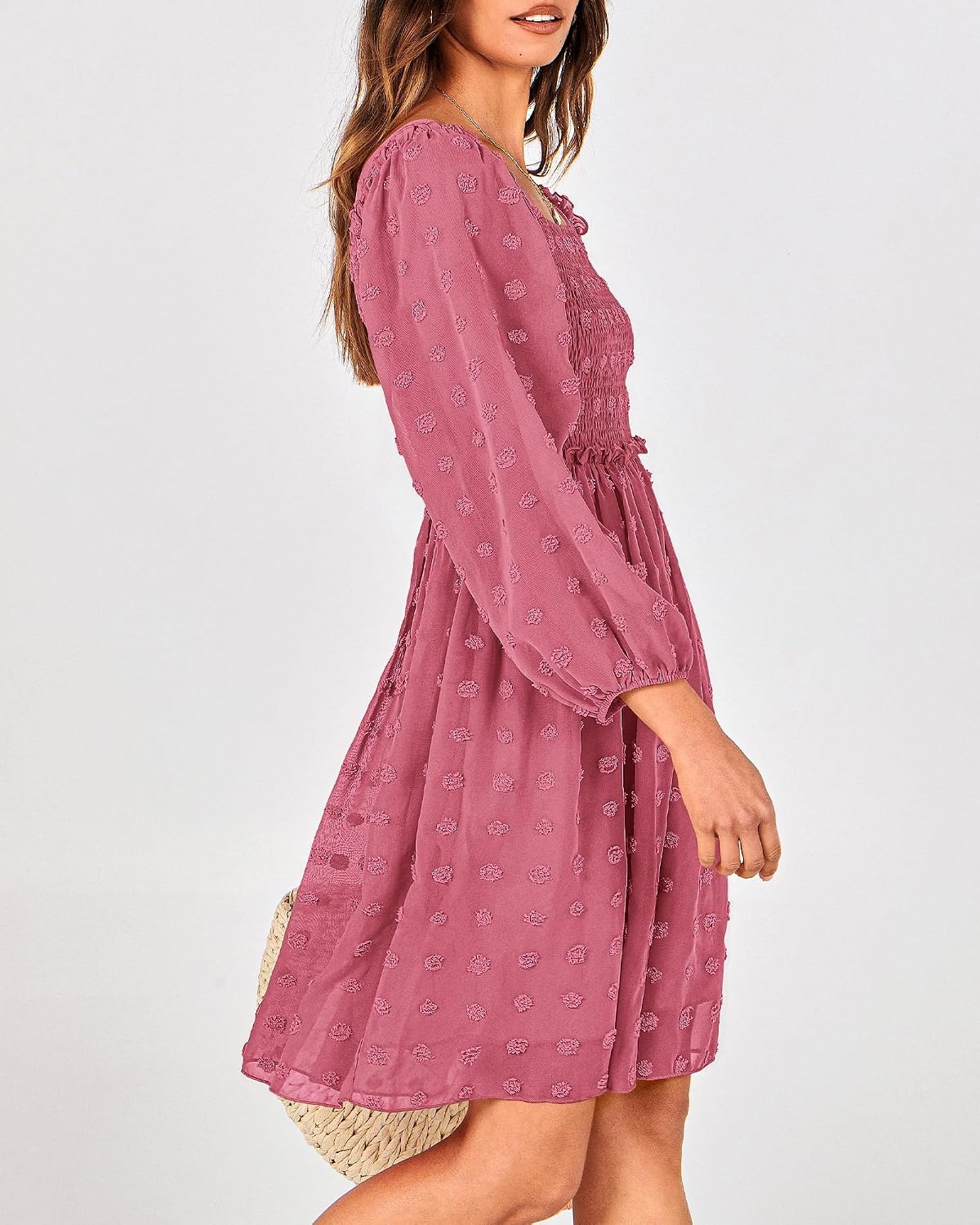 image:imageBTFBM Womens Mini Smocked Wedding Guest DressBean Paste Red