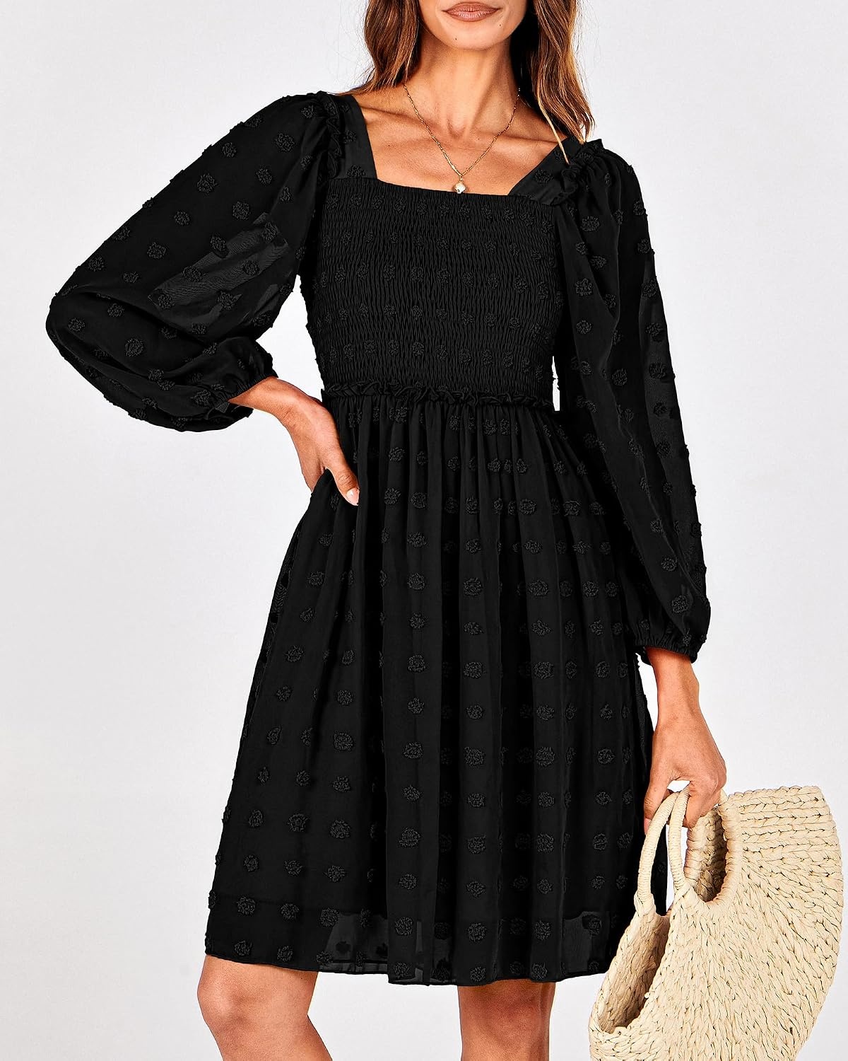 image:imageBTFBM Womens Mini Smocked Wedding Guest DressBlack