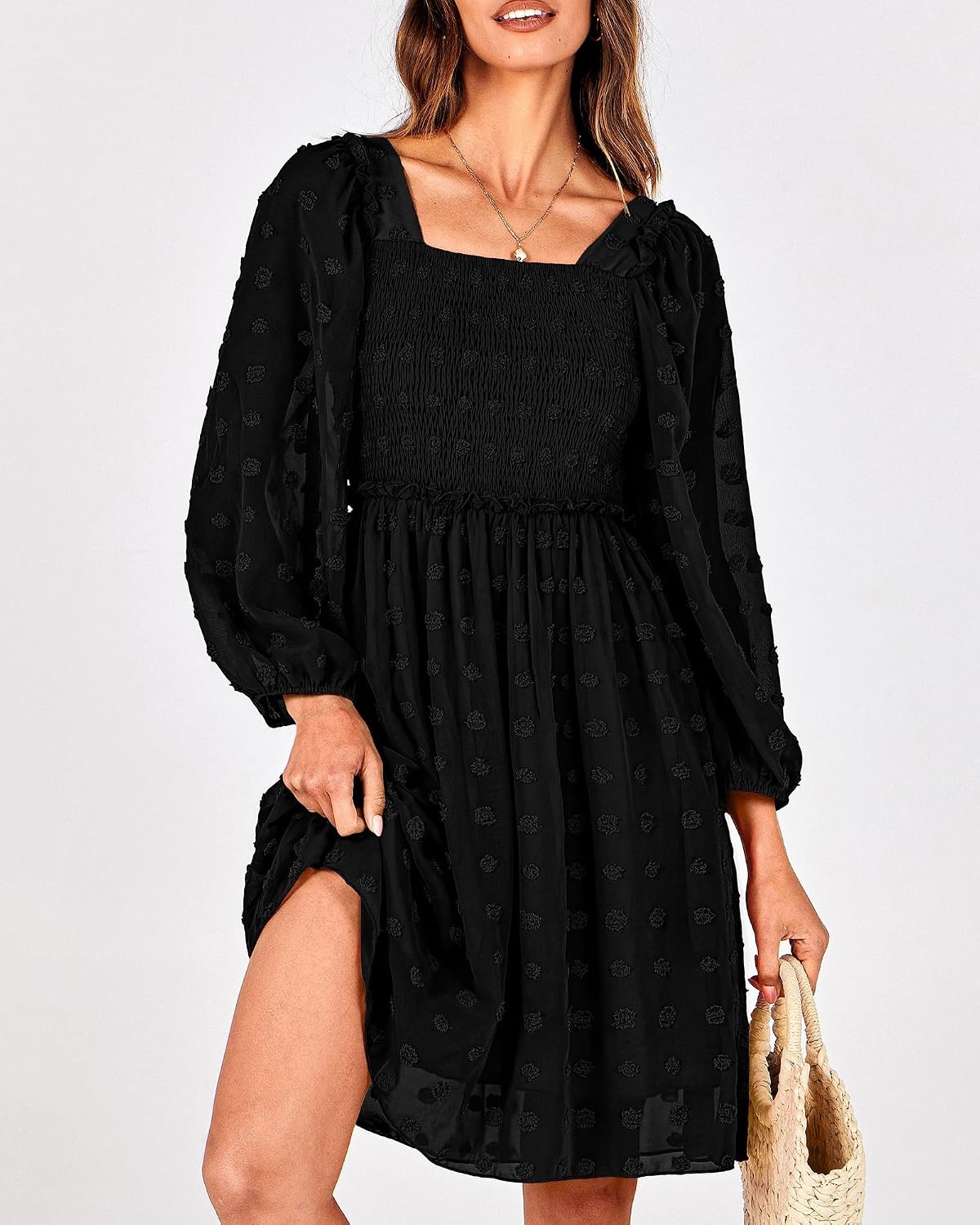 image:imageBTFBM Womens Mini Smocked Wedding Guest DressBlack