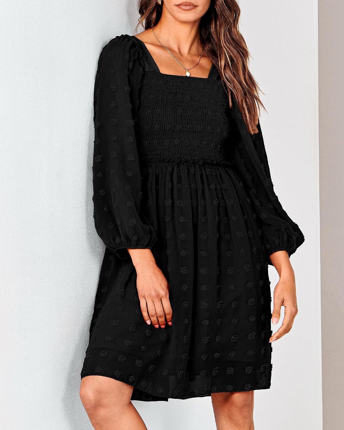 image:imageBTFBM Womens Mini Smocked Wedding Guest DressBlack