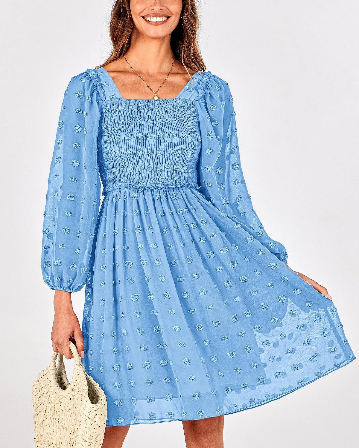 image:imageBTFBM Womens Mini Smocked Wedding Guest DressBlue