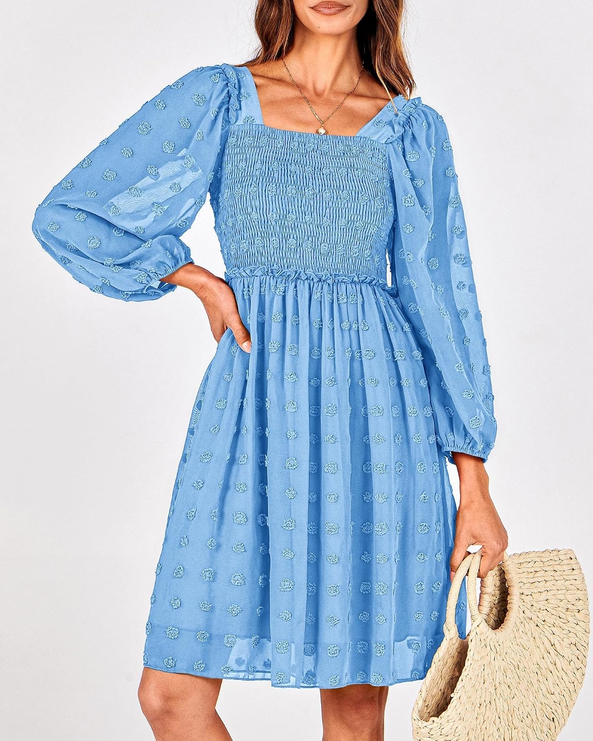 image:imageBTFBM Womens Mini Smocked Wedding Guest DressBlue