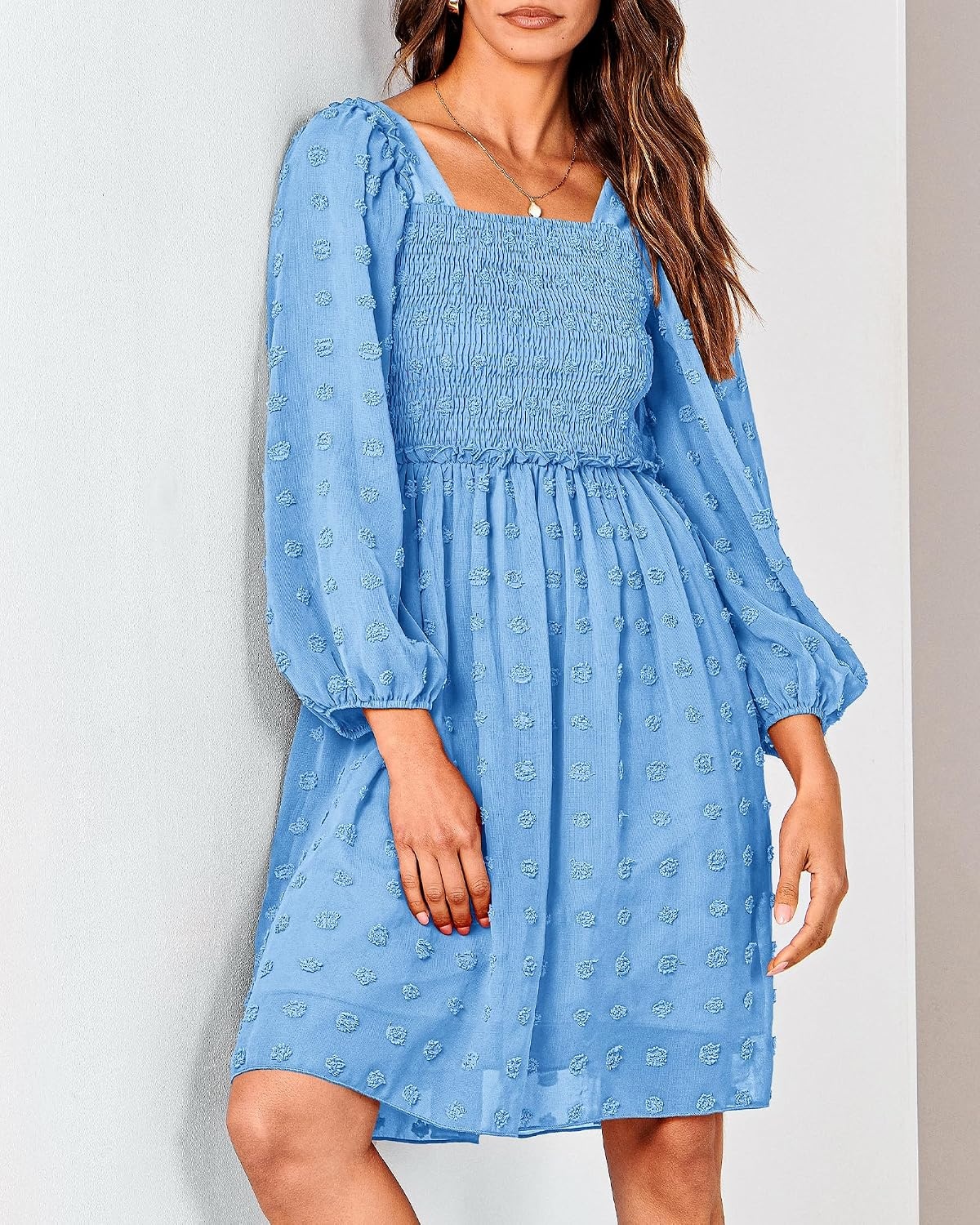image:imageBTFBM Womens Mini Smocked Wedding Guest DressBlue