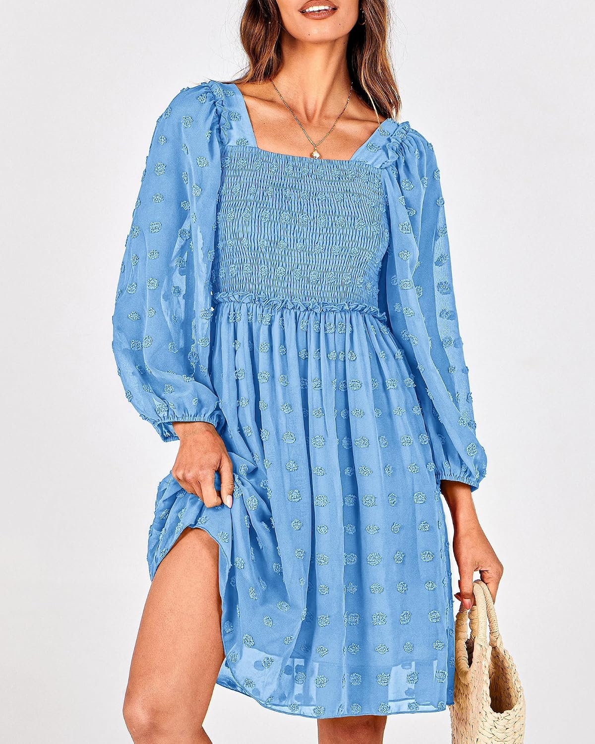 image:imageBTFBM Womens Mini Smocked Wedding Guest DressBlue
