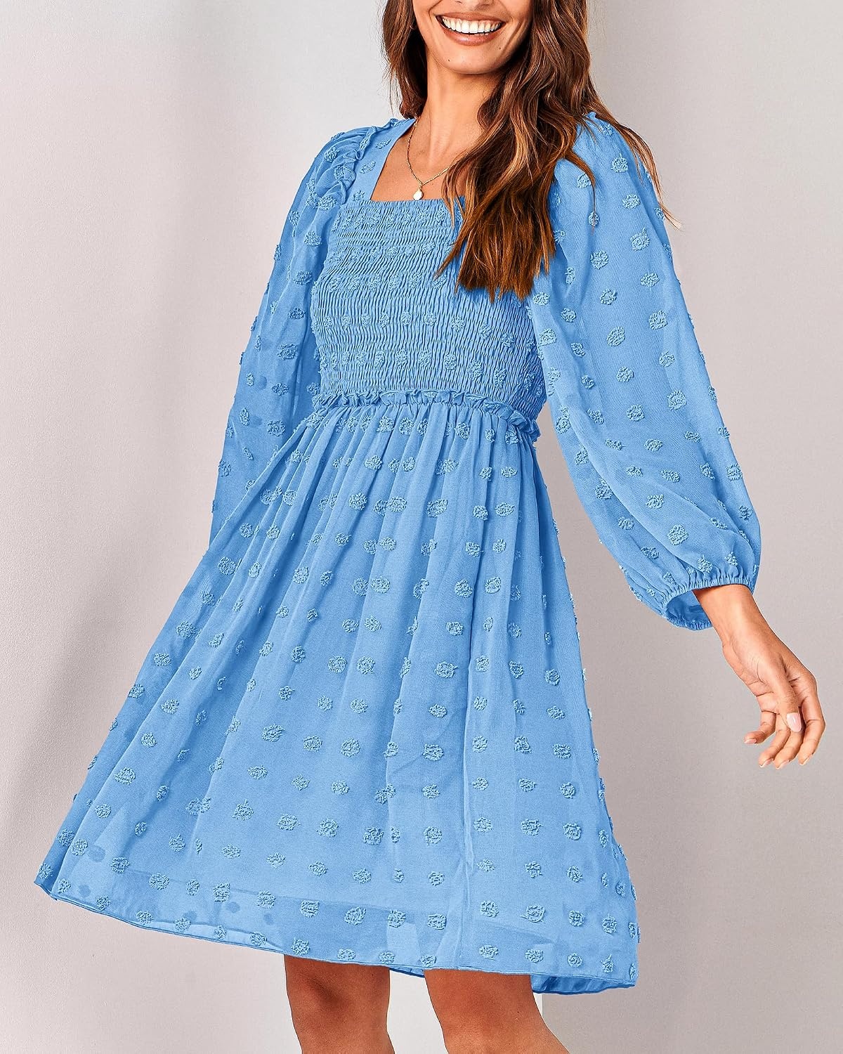 image:imageBTFBM Womens Mini Smocked Wedding Guest DressBlue