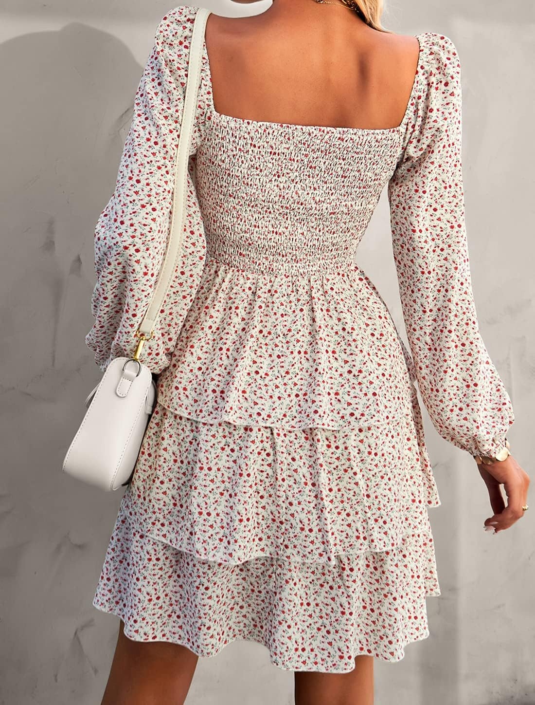 image:imageBTFBM Womens Mini Smocked Wedding Guest DressFloral White Red