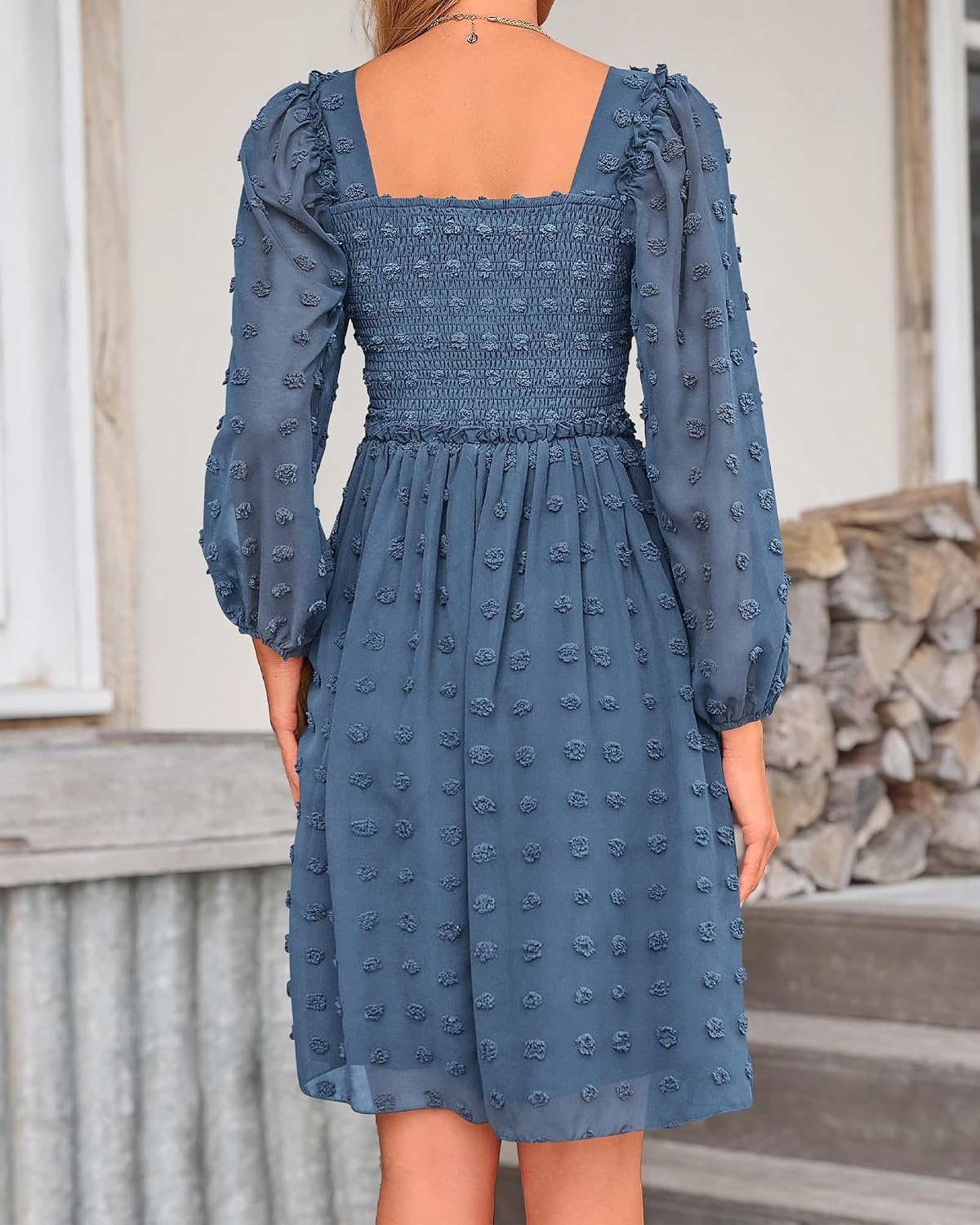 image:imageBTFBM Womens Mini Smocked Wedding Guest DressGrey Blue