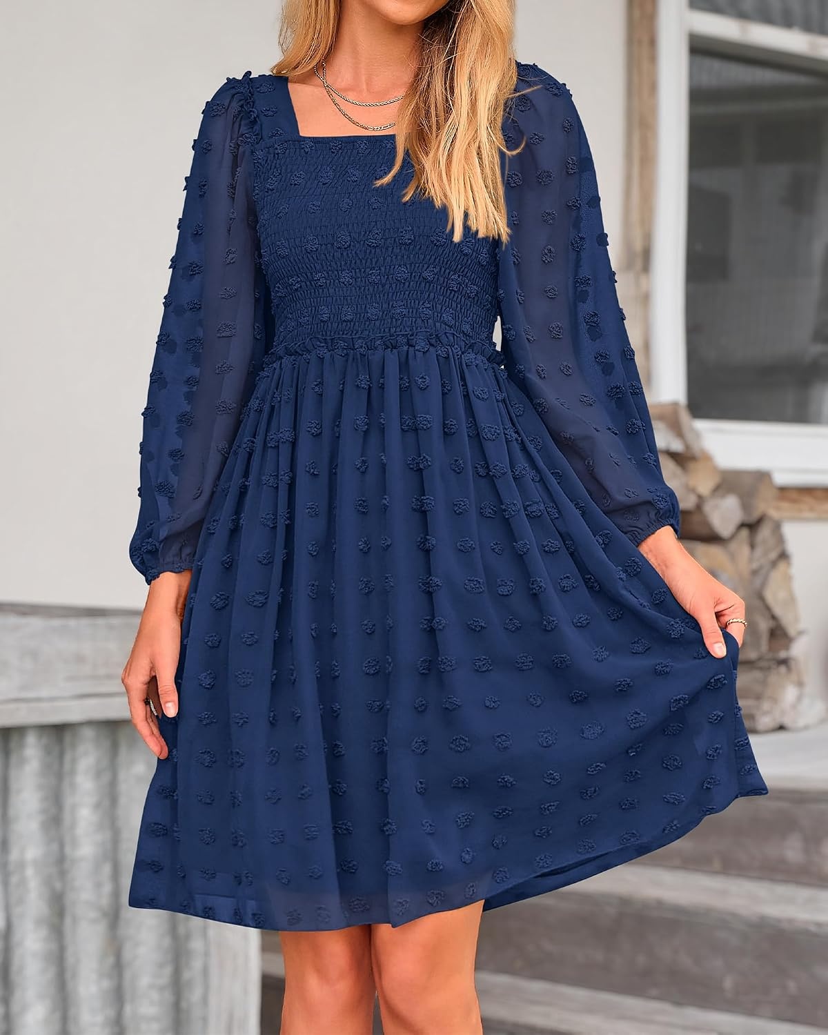 image:imageBTFBM Womens Mini Smocked Wedding Guest DressNavy