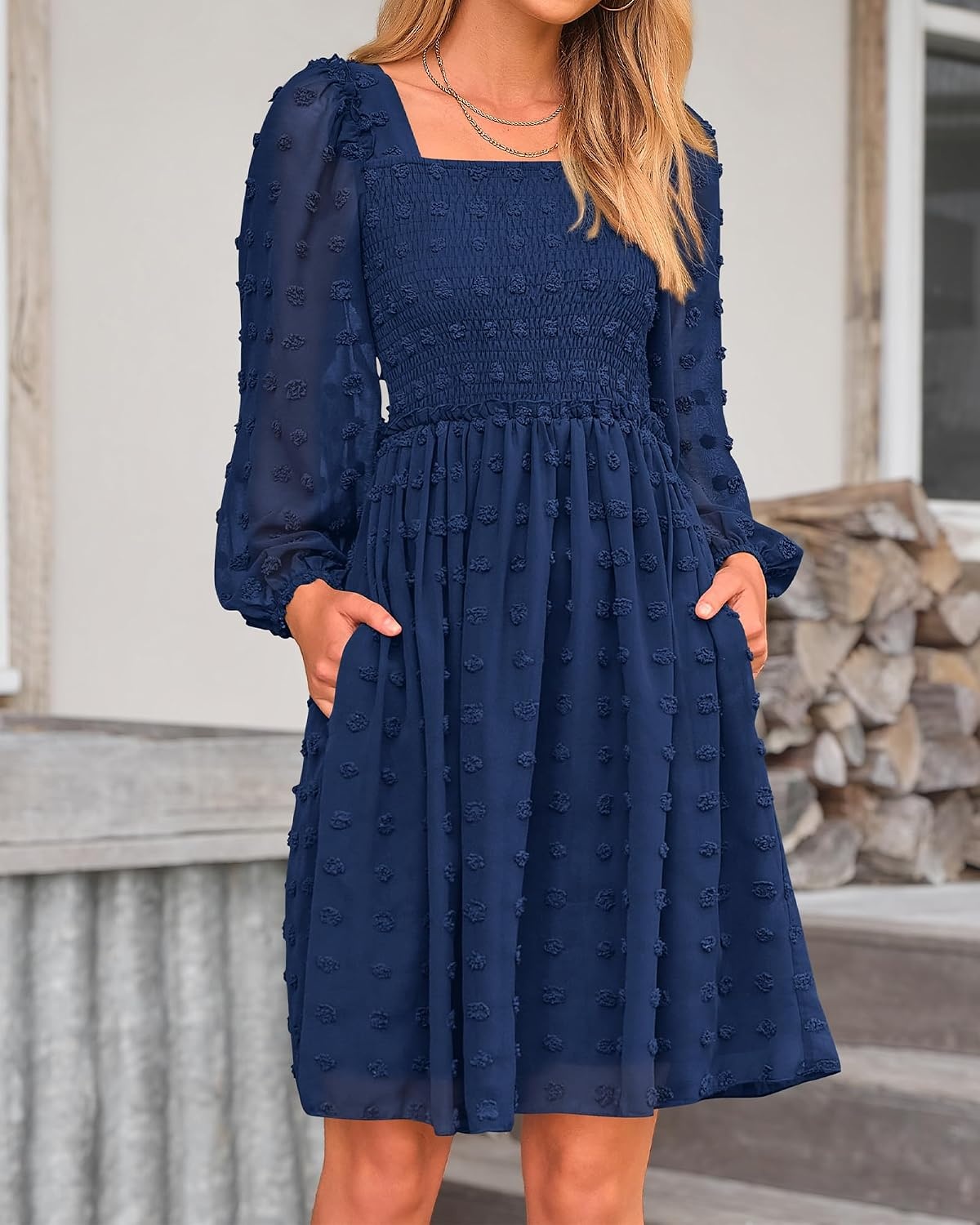 image:imageBTFBM Womens Mini Smocked Wedding Guest DressNavy