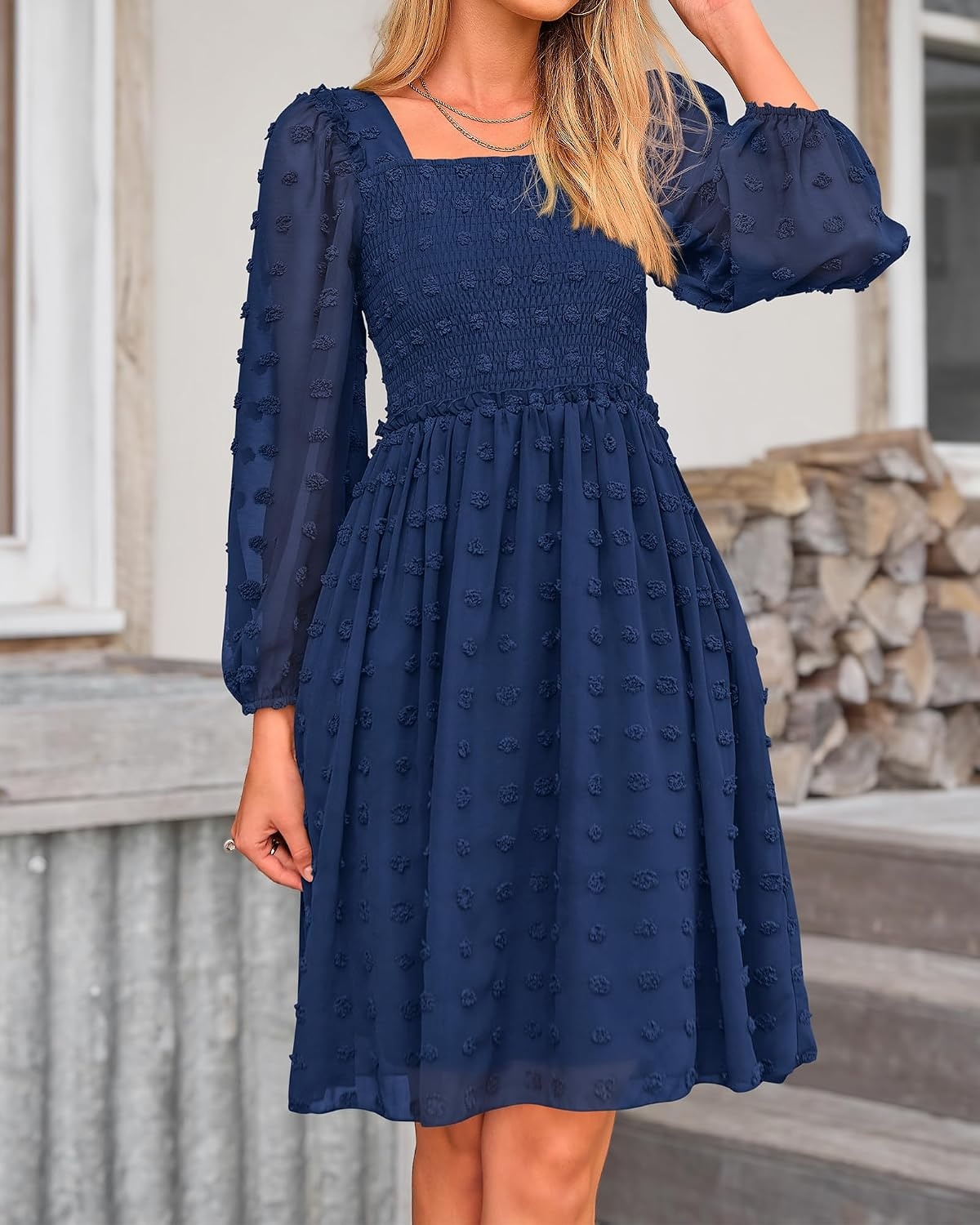 image:imageBTFBM Womens Mini Smocked Wedding Guest DressNavy
