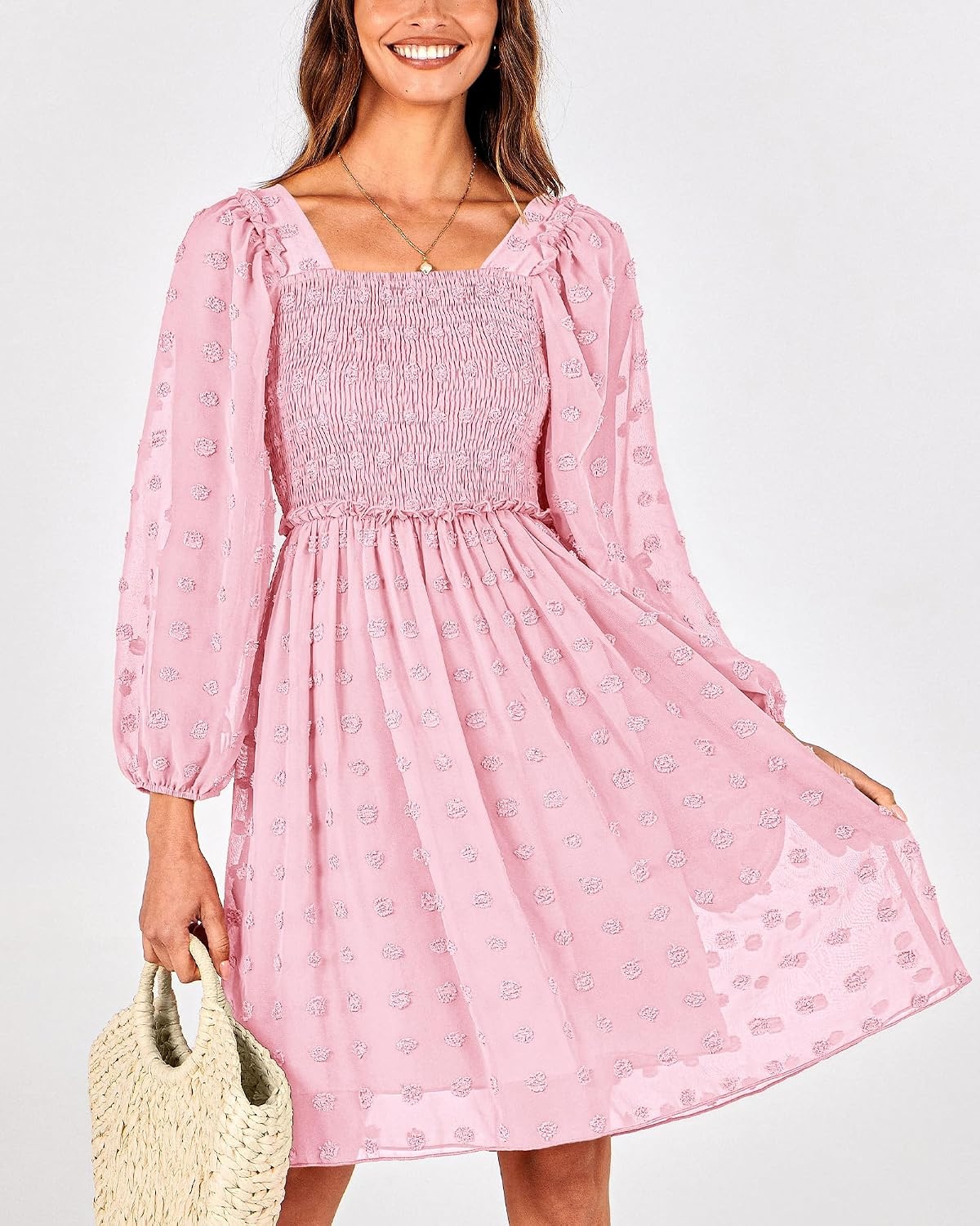 image:imageBTFBM Womens Mini Smocked Wedding Guest DressPink