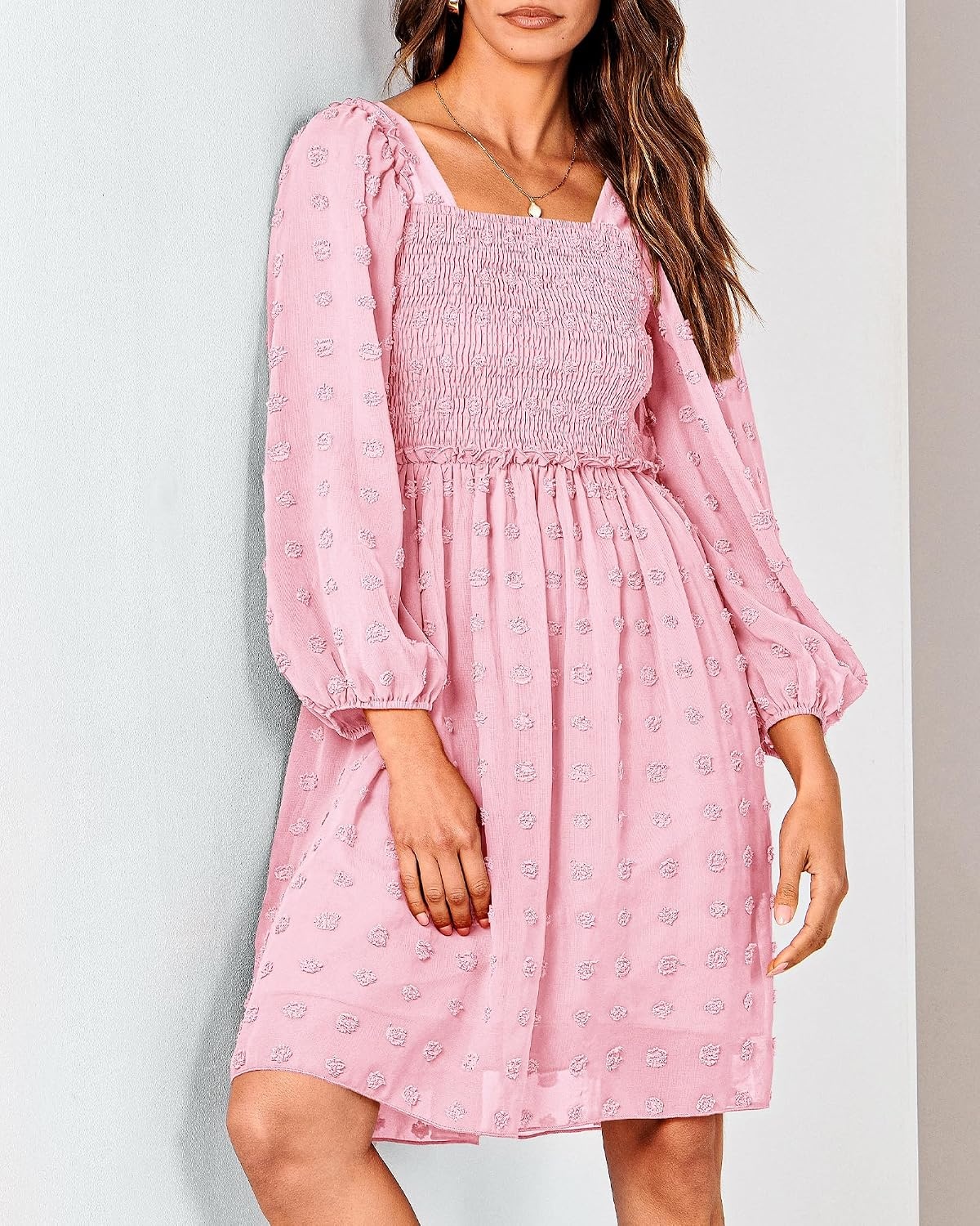 image:imageBTFBM Womens Mini Smocked Wedding Guest DressPink