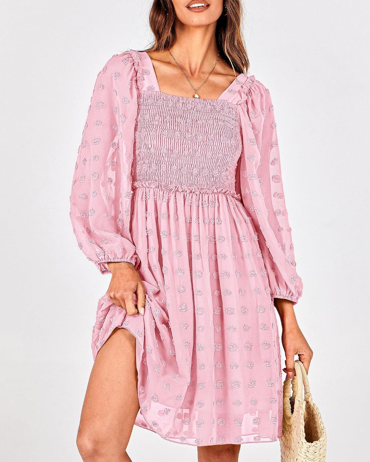 image:imageBTFBM Womens Mini Smocked Wedding Guest DressPink