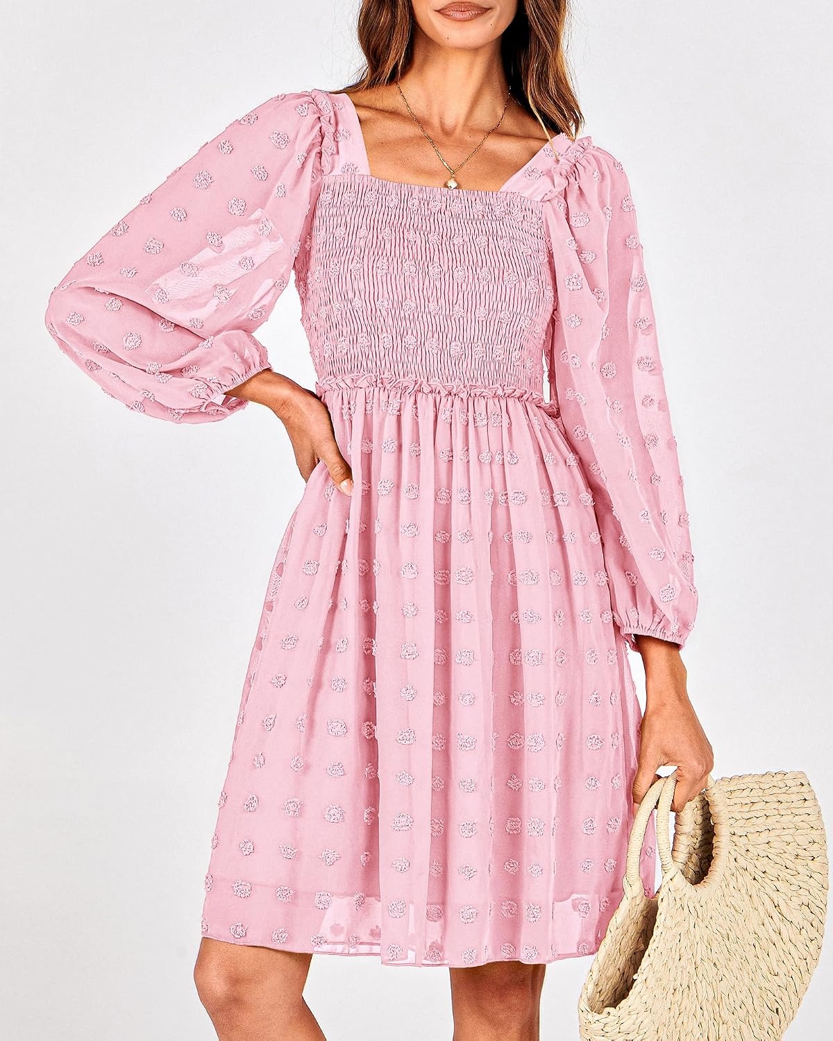 image:imageBTFBM Womens Mini Smocked Wedding Guest DressPink