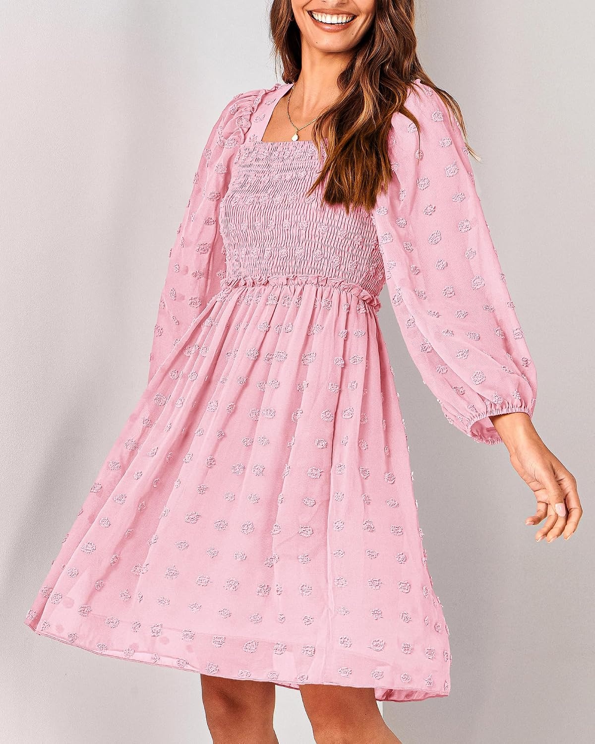 image:imageBTFBM Womens Mini Smocked Wedding Guest DressPink