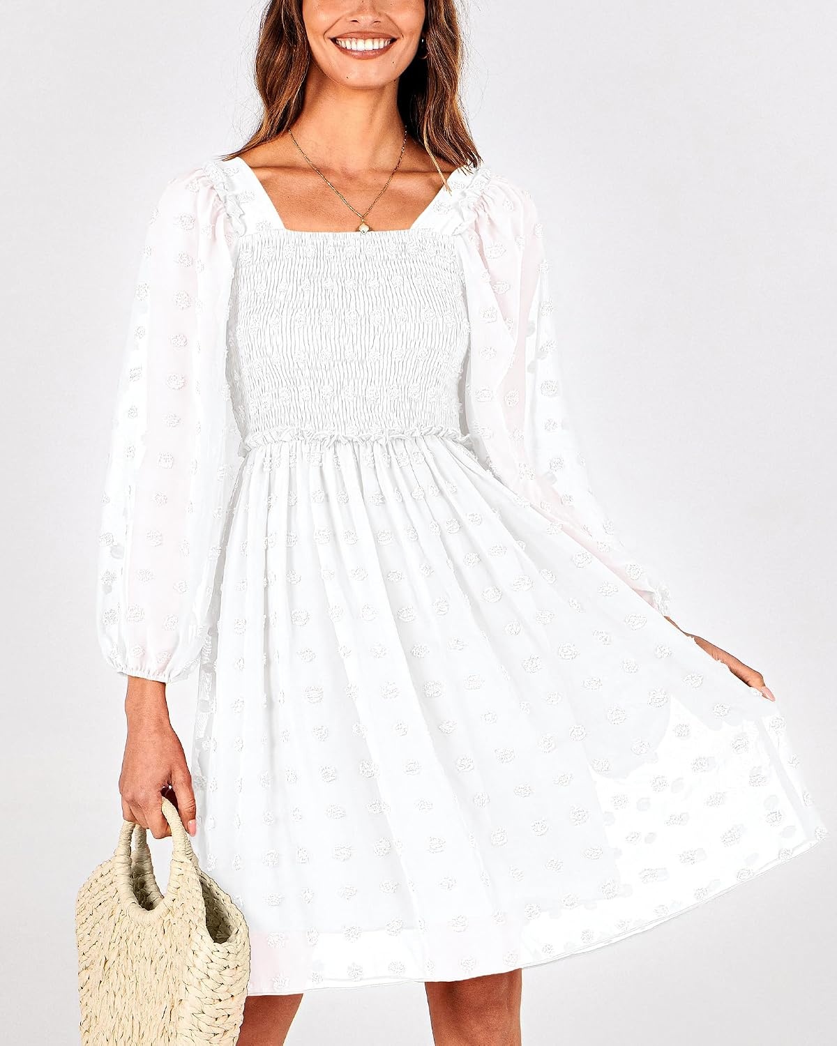 image:imageBTFBM Womens Mini Smocked Wedding Guest DressWhite