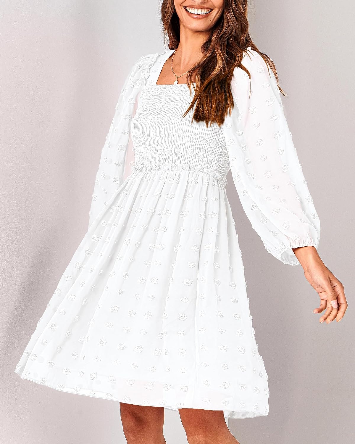 image:imageBTFBM Womens Mini Smocked Wedding Guest DressWhite