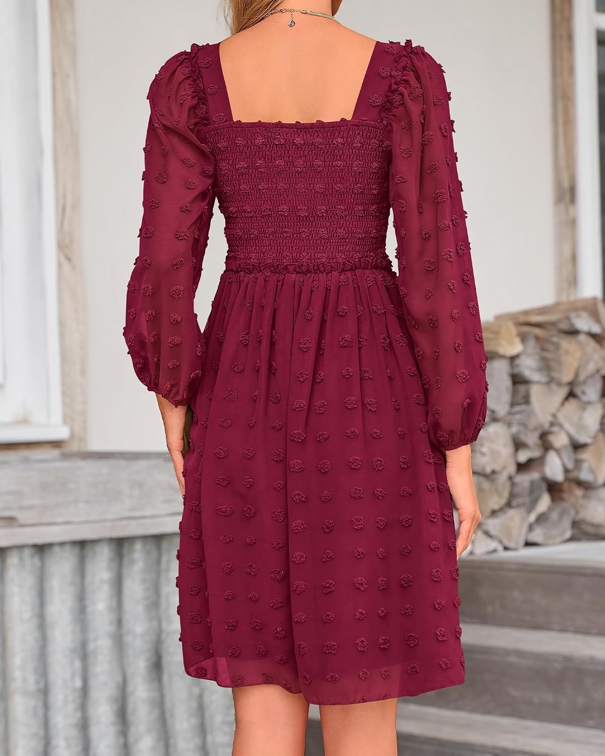 image:imageBTFBM Womens Mini Smocked Wedding Guest DressWine Red