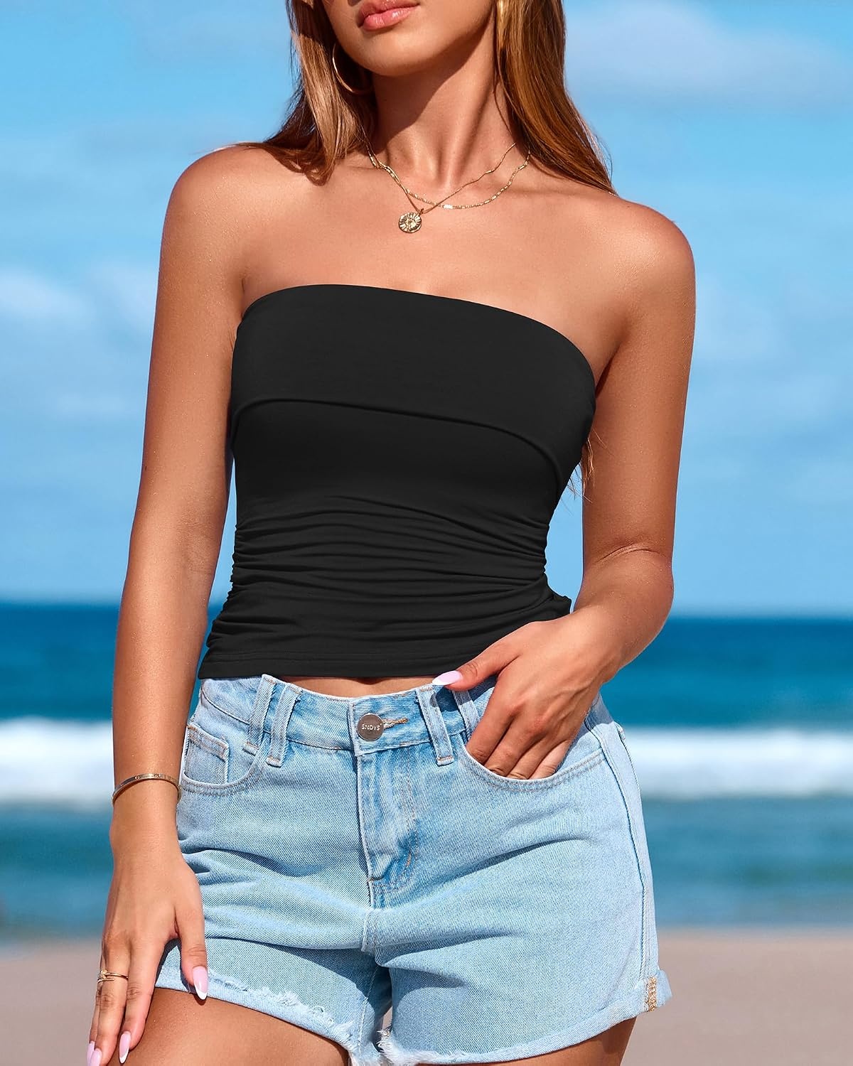 image:imageBTFBM Womens Strapless Tube Tops Spring Summer Outfits 2026Black