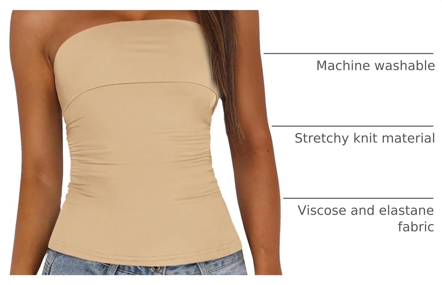 image:imageBTFBM Womens Strapless Tube Tops Spring Summer Outfits 2026Khaki