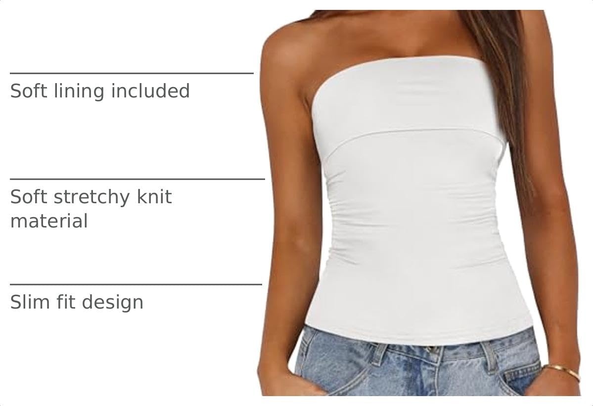 image:imageBTFBM Womens Strapless Tube Tops Spring Summer Outfits 2026White
