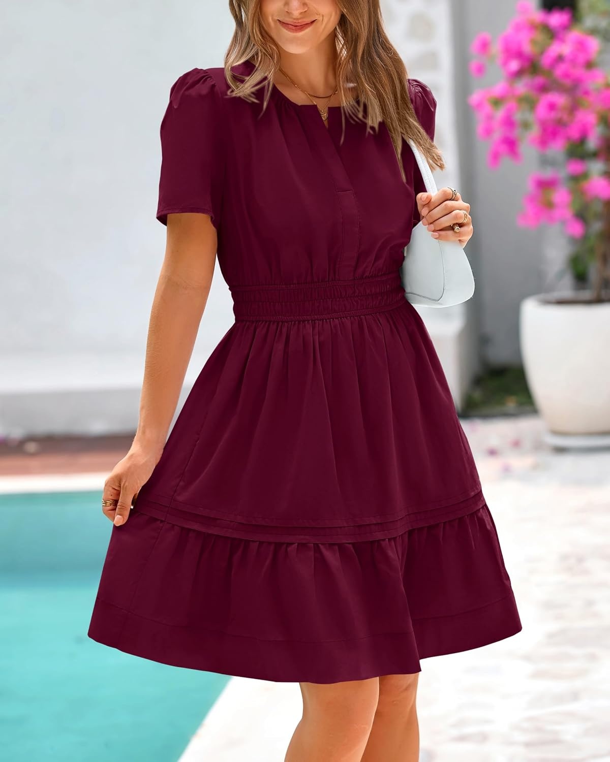 image:imageBTFBM Womens Summer 2026 Casual Mini DressesWine Red