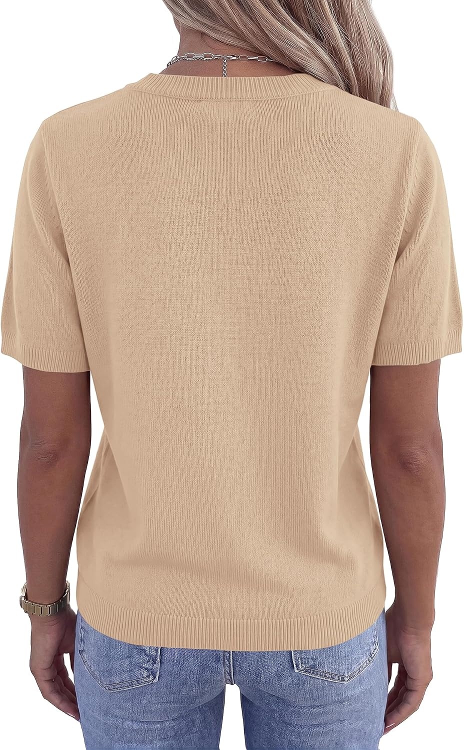 image:imageBTFBM Womens Summer Short Sleeve Tops Crew Neck SweatersApricot