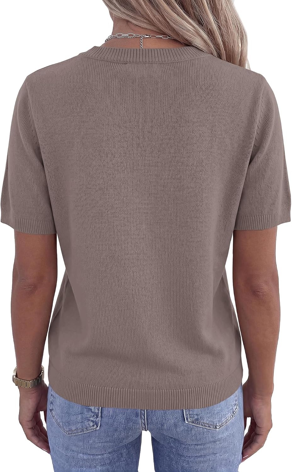 image:imageBTFBM Womens Summer Short Sleeve Tops Crew Neck SweatersApricot Khaki